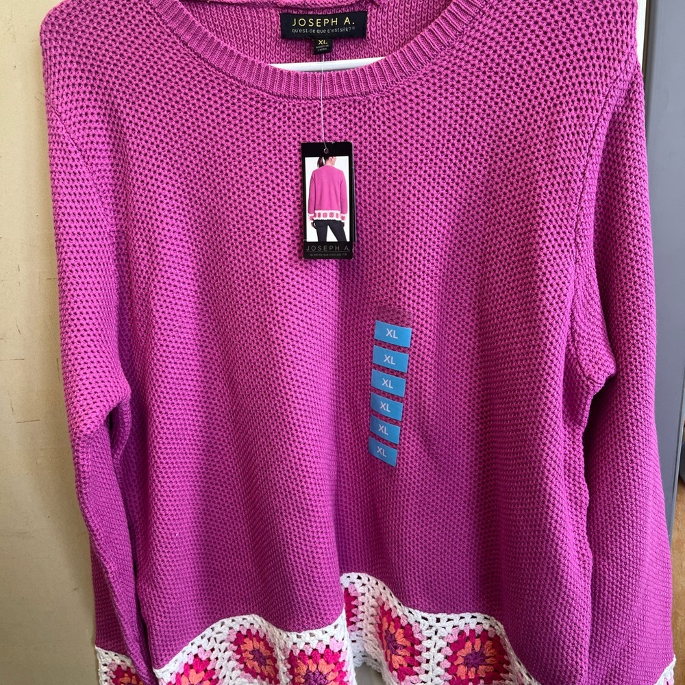 Joseph Women's Pink Knit Sweater with Crochet Hem